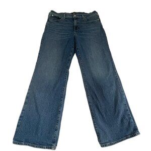 J.Crew Slim Wide Leg Jeans Womens 32 Blue Denim Full Length High Rise Frayed Hem